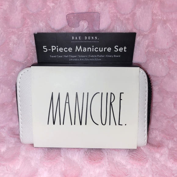 Rae Dunn 5-Piece manicure set. White case w/ "Manicure." in black letters - Picture 2 of 7